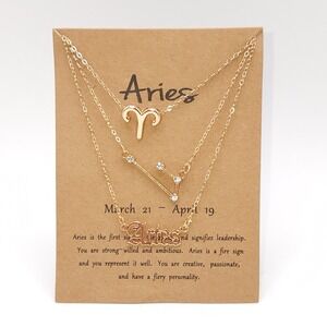 Aries Zodiac Layered Necklace Set Gold Crystal Constellation 3‎ Piece